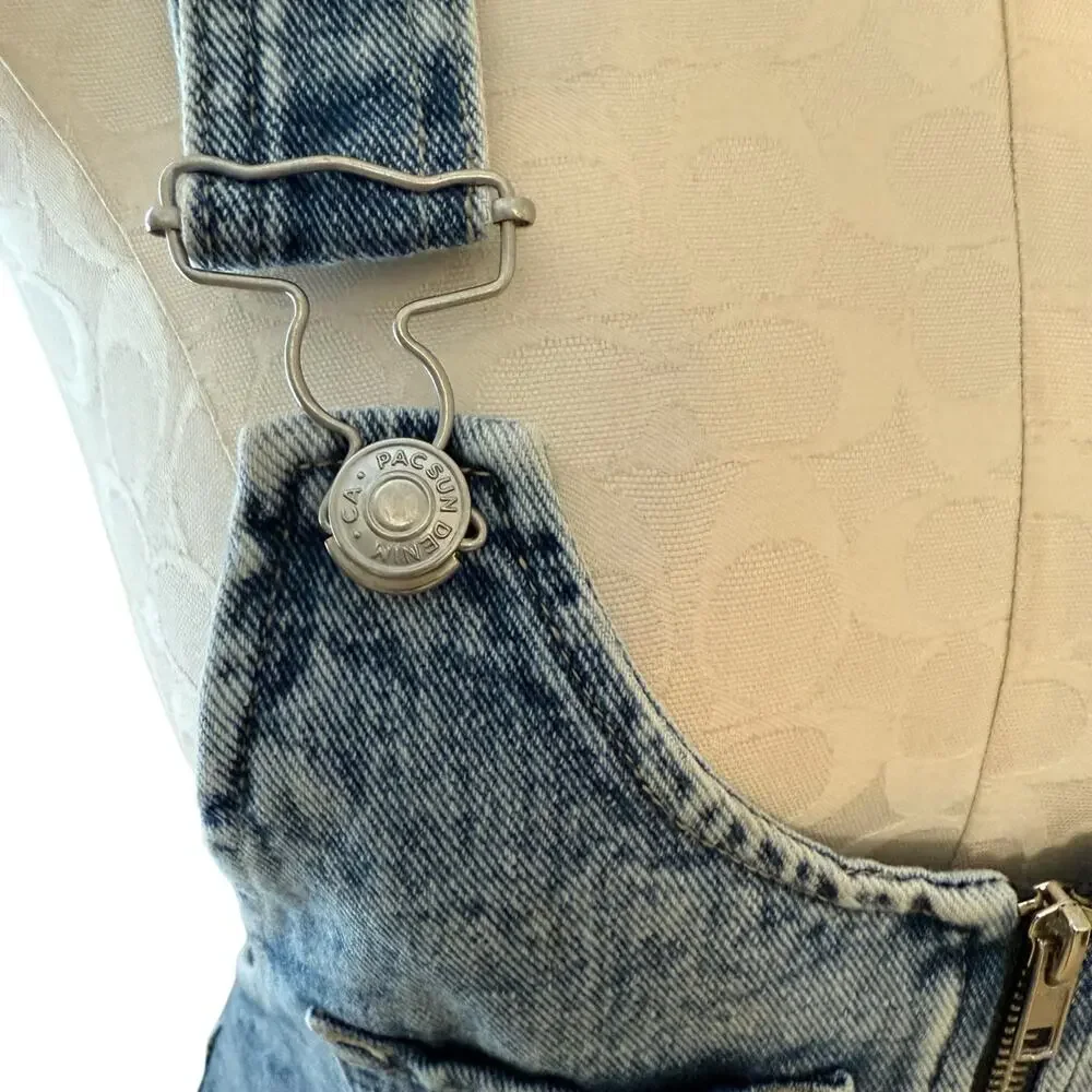 Pacsun Women Overall Blue Denim Zip Front Adjustable Strap Mini Dress Size Small